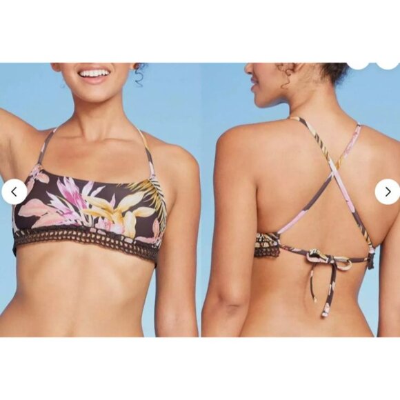 Floral Crisscross Swim Top With Crochet Hem & Adjustable Straps - Picture 2 of 2